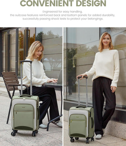 Underseat Carry On Luggage With Wheels, 16 Inch Softside Underseat Luggage Spinner, 18x14x8 inches Travel Bag With TSA Lock, Water-Resistant Lightwhight Personal Item for Travel