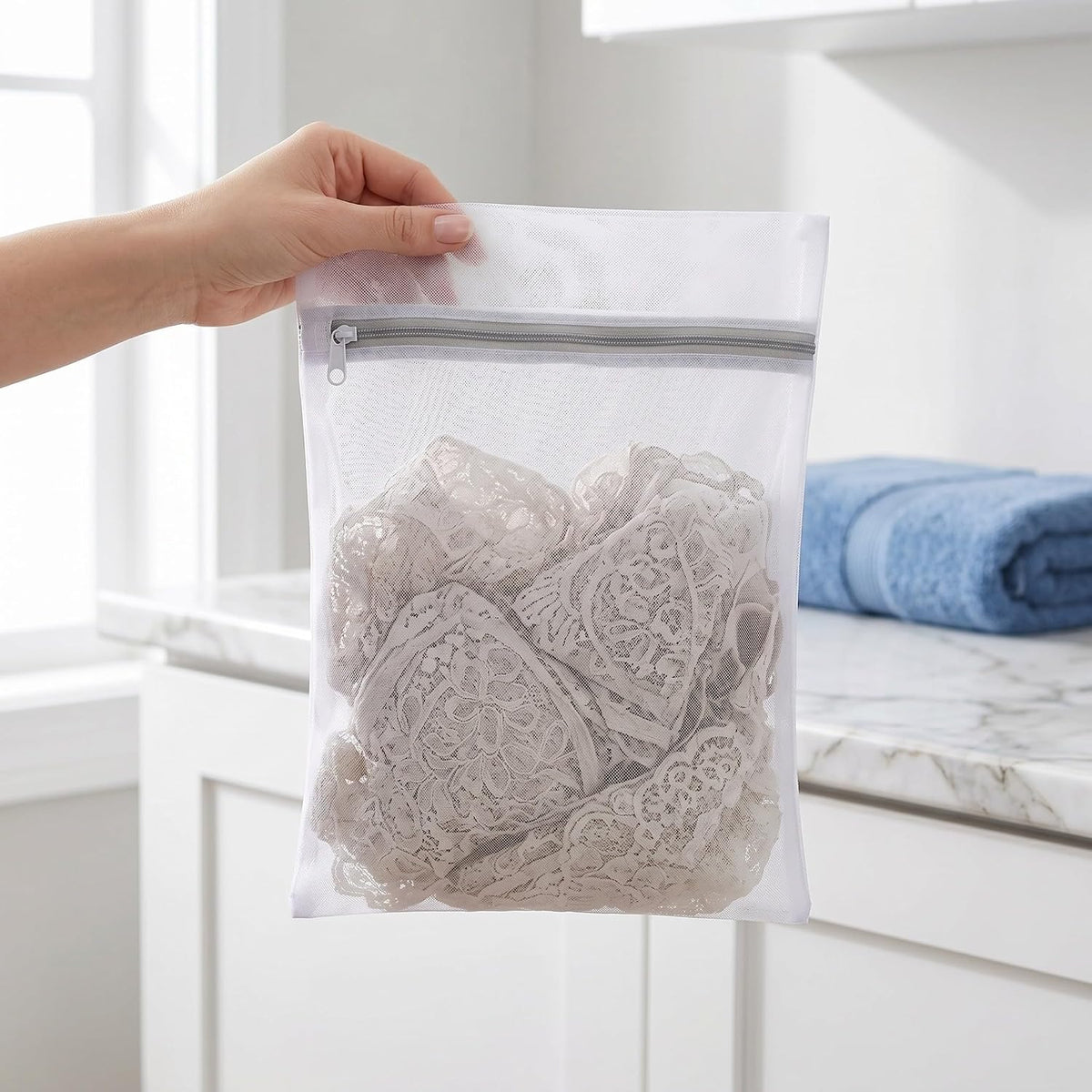 4pcs Zippered Mesh Laundry Bags for Delicates Thick Fade-resistant Gray Mini Pouches for Bras Underwear Socks Portable Organizer for Travel Dorm and Home Washing