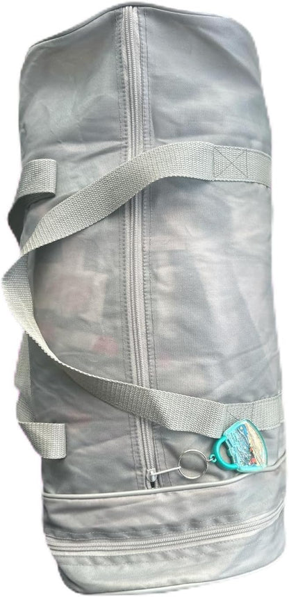 Lightweight Foldable Duffel Bag with Shoe/Towel Compartment – Waterproof Nylon Travel, Gym & Beach Bag, Unisex (22” x 10” x 10”, Grey)