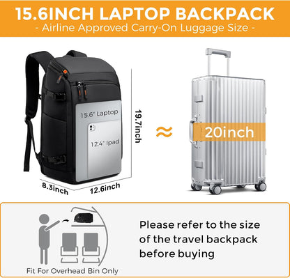 Carry On Travel Backpack for Men 35L, Fits 15.6" Laptop | TSA Approved Laptop Backpack for Men, USB Port & Anti-Theft Pocket, 180° Lay Flat Water-Resistant Business Weekender Daypack