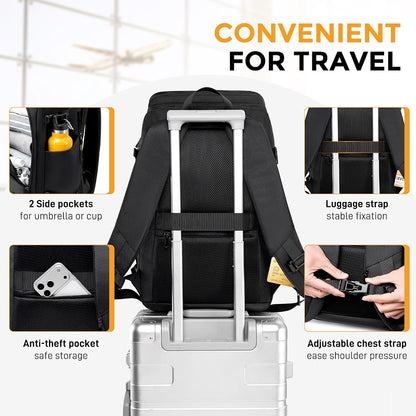 Carry On Travel Backpack for Men 35L, Fits 15.6" Laptop | TSA Approved Laptop Backpack for Men, USB Port & Anti-Theft Pocket, 180° Lay Flat Water-Resistant Business Weekender Daypack