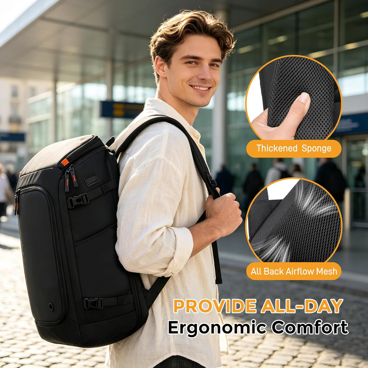 Carry On Travel Backpack for Men 35L, Fits 15.6" Laptop | TSA Approved Laptop Backpack for Men, USB Port & Anti-Theft Pocket, 180° Lay Flat Water-Resistant Business Weekender Daypack