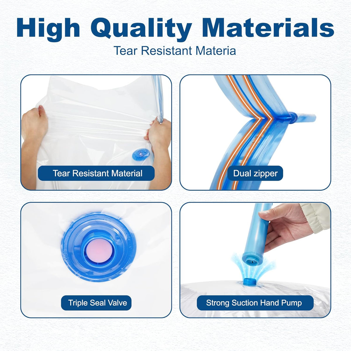 10 Large Vacuum Storage Bags with Pump,Space Saving Vacuum Seal Bags For Clothing Travel, Vacuum Storage Bags For Clothes, Comforters, Blankets, Pillows, Moving, Reusable & Durable,Hand Pump
