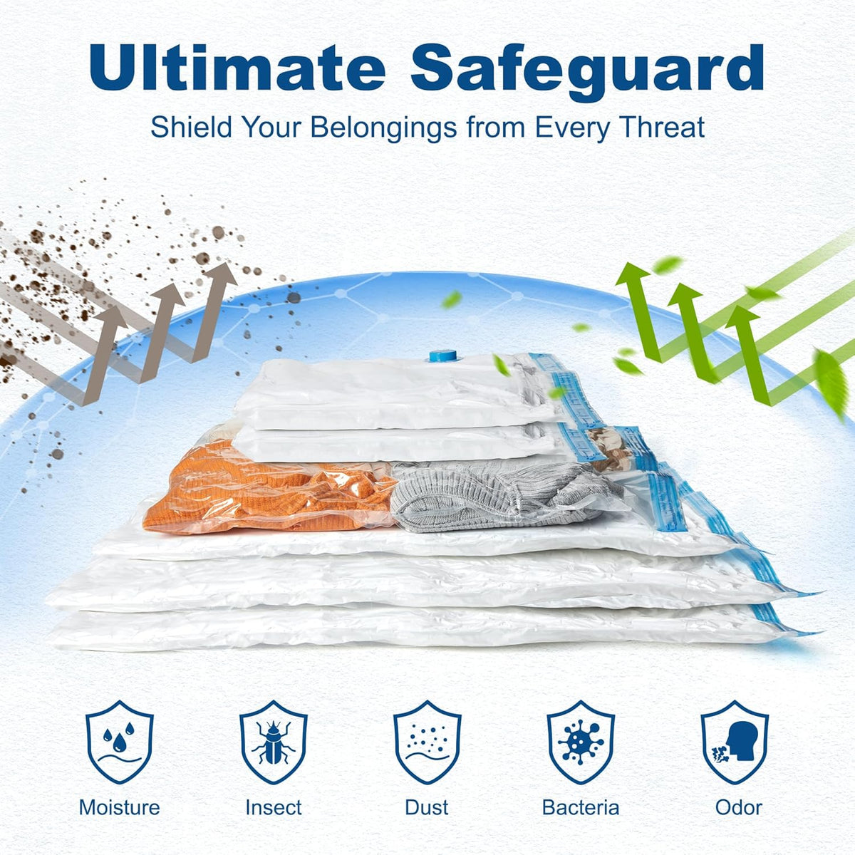 10 Large Vacuum Storage Bags with Pump,Space Saving Vacuum Seal Bags For Clothing Travel, Vacuum Storage Bags For Clothes, Comforters, Blankets, Pillows, Moving, Reusable & Durable,Hand Pump