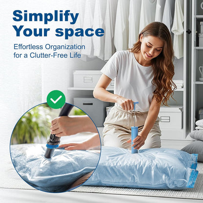 10 Large Vacuum Storage Bags with Pump,Space Saving Vacuum Seal Bags For Clothing Travel, Vacuum Storage Bags For Clothes, Comforters, Blankets, Pillows, Moving, Reusable & Durable,Hand Pump