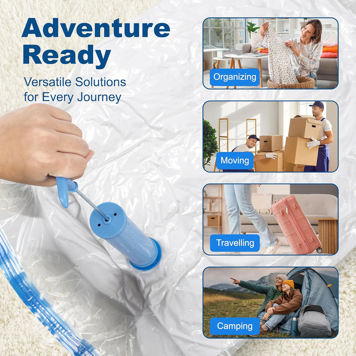 10 Large Vacuum Storage Bags with Pump,Space Saving Vacuum Seal Bags For Clothing Travel, Vacuum Storage Bags For Clothes, Comforters, Blankets, Pillows, Moving, Reusable & Durable,Hand Pump
