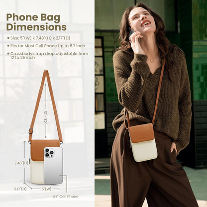 Genuine Leather Crossbody Bags for Women, Cell Phone Cross body Purse Bag with RFID Blocking Card Slots