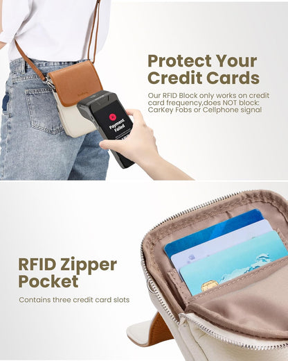 Genuine Leather Crossbody Bags for Women, Cell Phone Cross body Purse Bag with RFID Blocking Card Slots