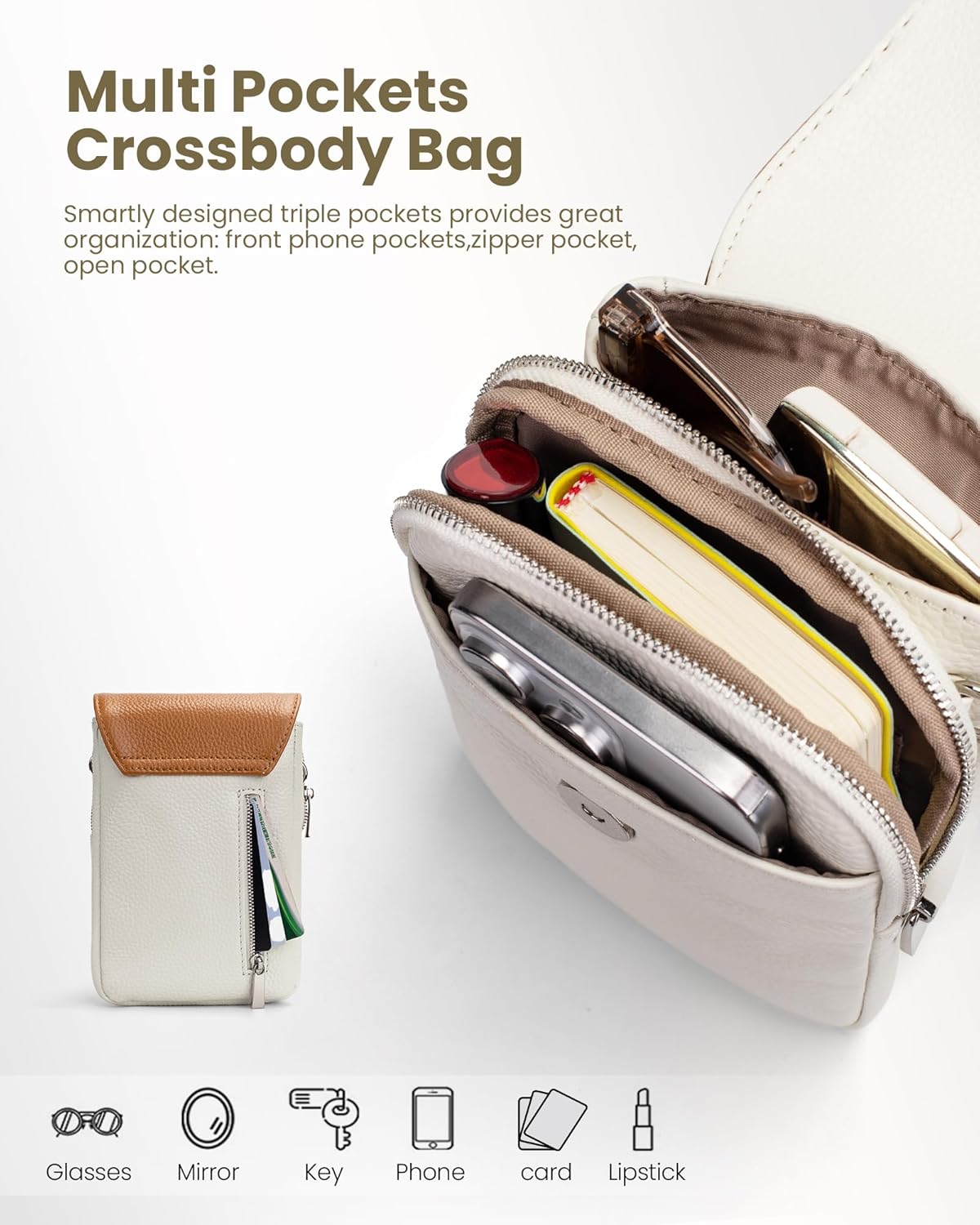 Genuine Leather Crossbody Bags for Women, Cell Phone Cross body Purse Bag with RFID Blocking Card Slots
