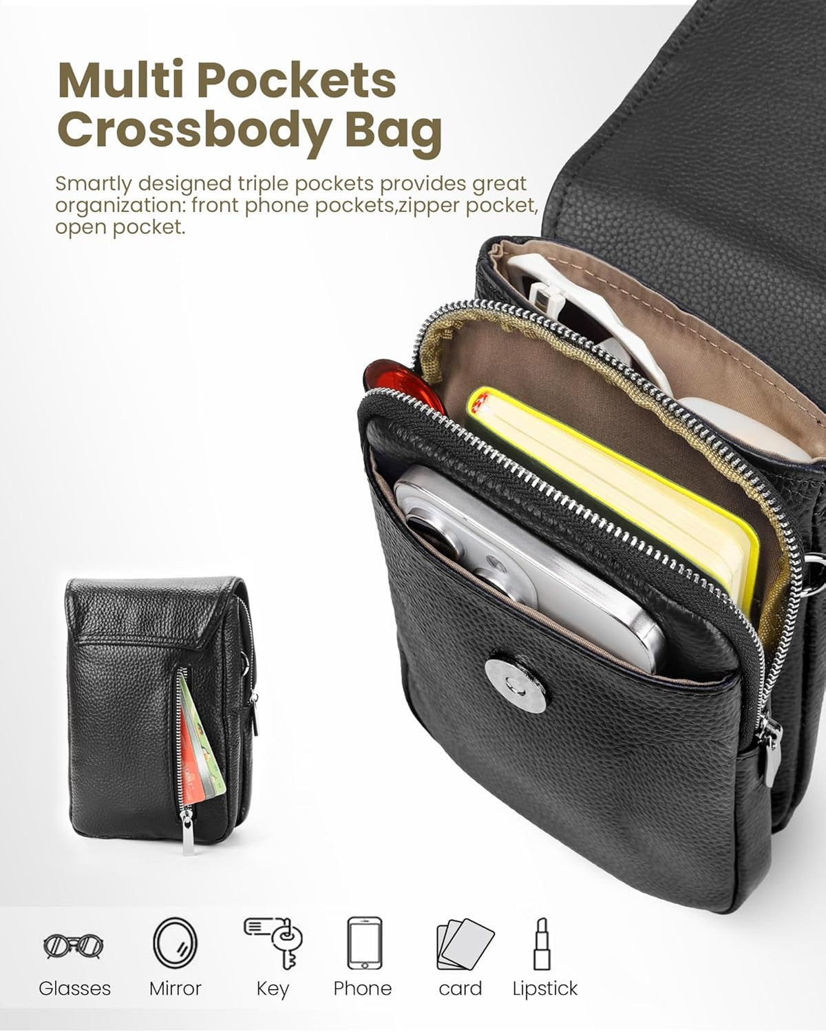 Genuine Leather Crossbody Bags for Women, Cell Phone Cross body Purse Bag with RFID Blocking Card Slots