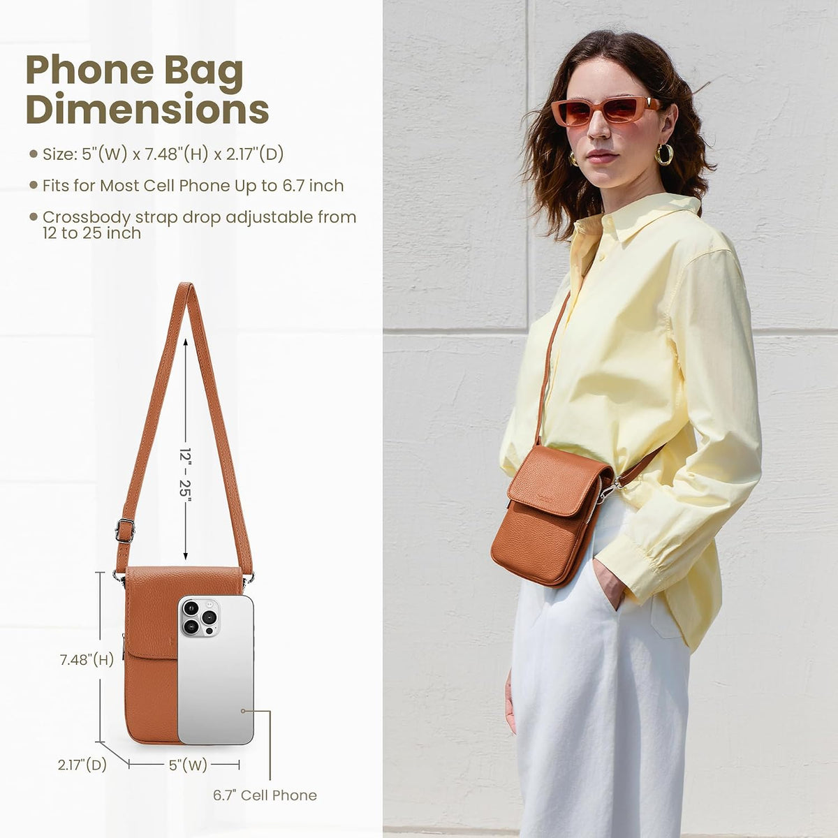 Genuine Leather Crossbody Bags for Women, Cell Phone Cross body Purse Bag with RFID Blocking Card Slots