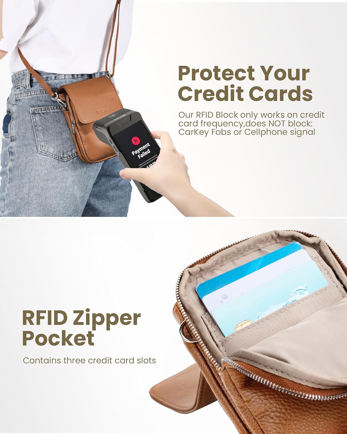 Genuine Leather Crossbody Bags for Women, Cell Phone Cross body Purse Bag with RFID Blocking Card Slots