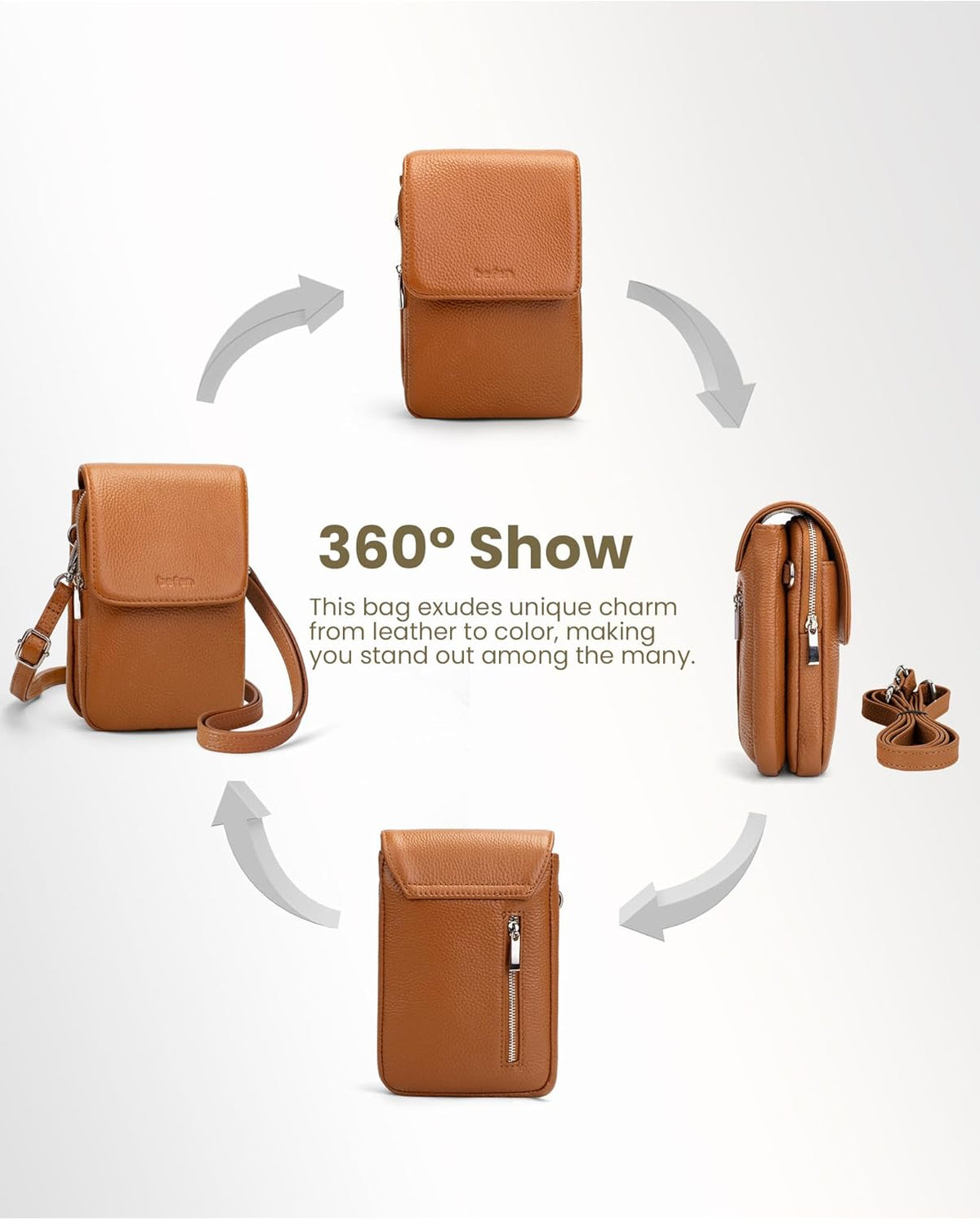 Genuine Leather Crossbody Bags for Women, Cell Phone Cross body Purse Bag with RFID Blocking Card Slots