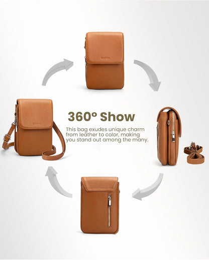 Genuine Leather Crossbody Bags for Women, Cell Phone Cross body Purse Bag with RFID Blocking Card Slots