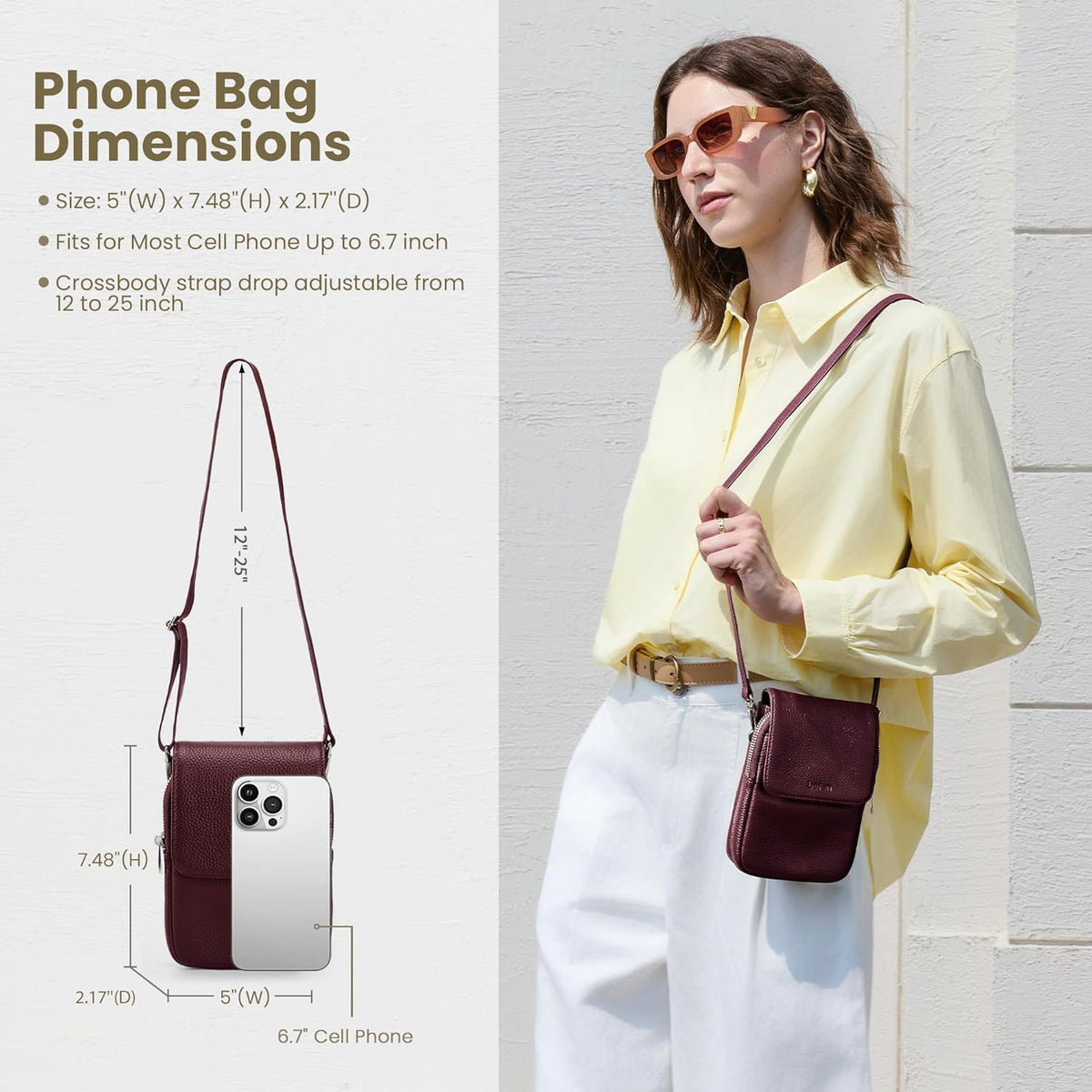 Genuine Leather Crossbody Bags for Women, Cell Phone Cross body Purse Bag with RFID Blocking Card Slots