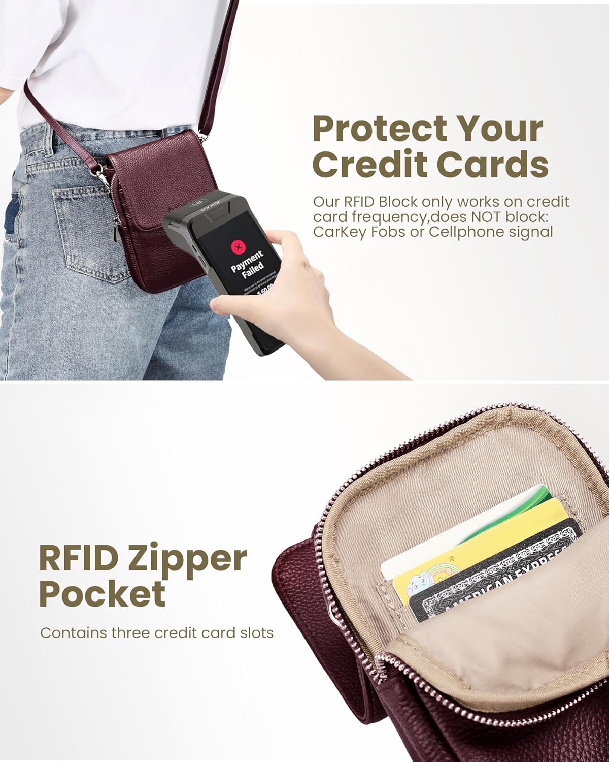 Genuine Leather Crossbody Bags for Women, Cell Phone Cross body Purse Bag with RFID Blocking Card Slots