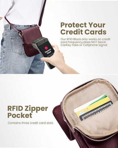 Genuine Leather Crossbody Bags for Women, Cell Phone Cross body Purse Bag with RFID Blocking Card Slots