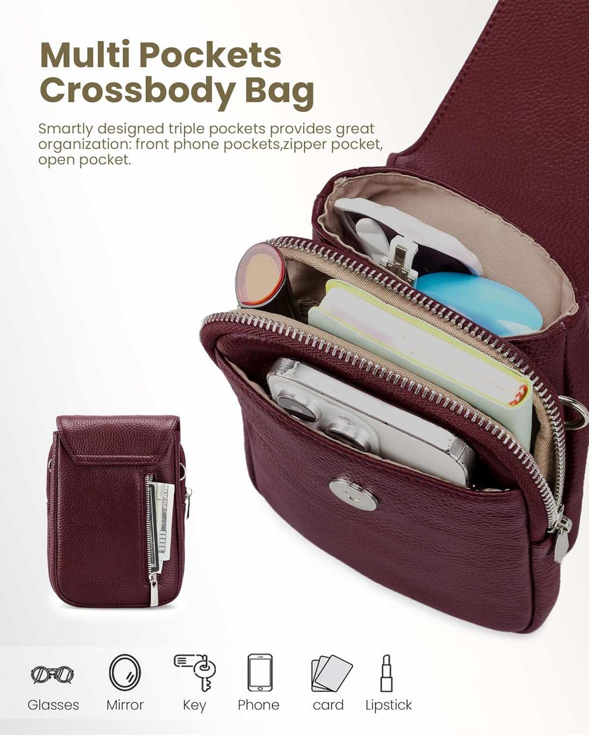 Genuine Leather Crossbody Bags for Women, Cell Phone Cross body Purse Bag with RFID Blocking Card Slots