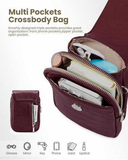Genuine Leather Crossbody Bags for Women, Cell Phone Cross body Purse Bag with RFID Blocking Card Slots