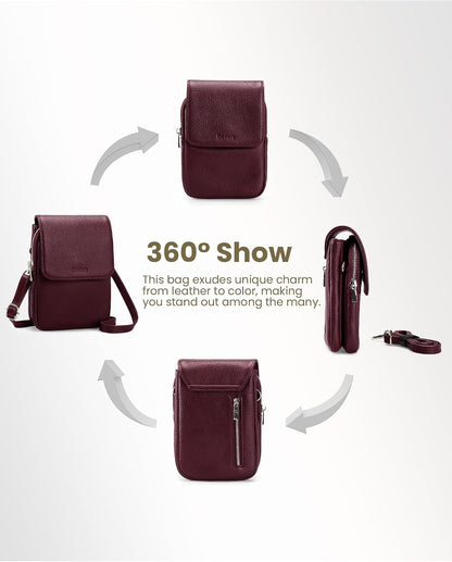 Genuine Leather Crossbody Bags for Women, Cell Phone Cross body Purse Bag with RFID Blocking Card Slots