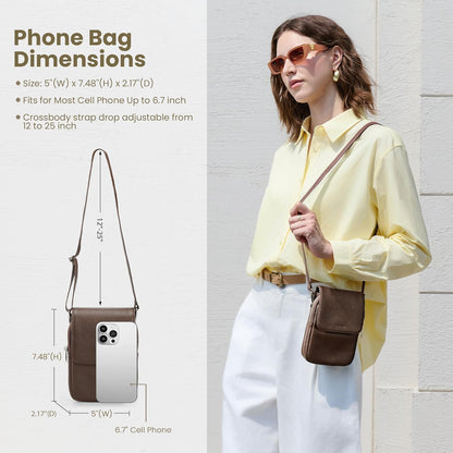 Genuine Leather Crossbody Bags for Women, Cell Phone Cross body Purse Bag with RFID Blocking Card Slots