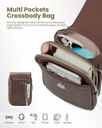 Genuine Leather Crossbody Bags for Women, Cell Phone Cross body Purse Bag with RFID Blocking Card Slots