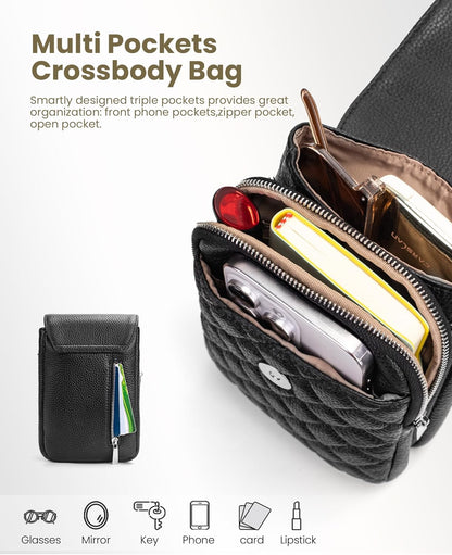 Genuine Leather Crossbody Bags for Women, Cell Phone Cross body Purse Bag with RFID Blocking Card Slots