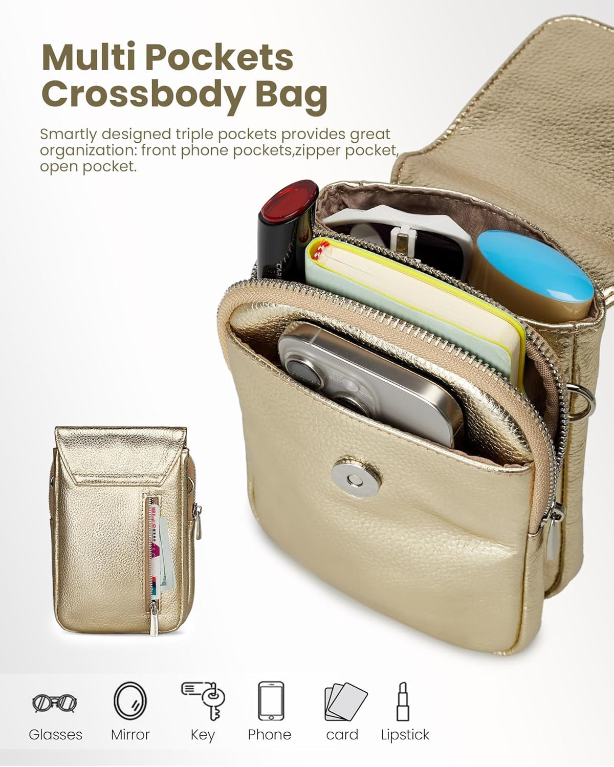 Genuine Leather Crossbody Bags for Women, Cell Phone Cross body Purse Bag with RFID Blocking Card Slots