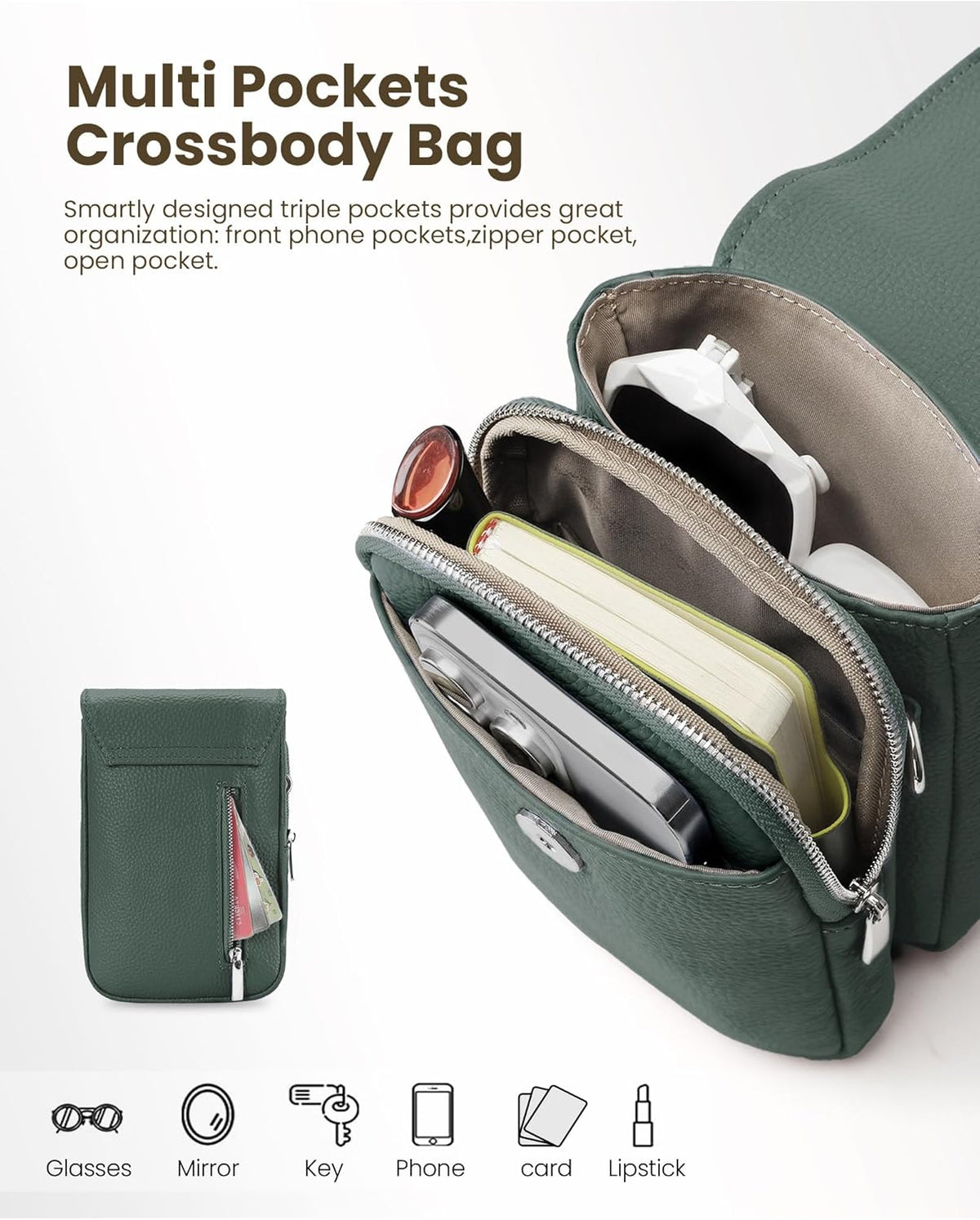 Genuine Leather Crossbody Bags for Women, Cell Phone Cross body Purse Bag with RFID Blocking Card Slots