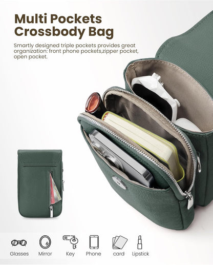 Genuine Leather Crossbody Bags for Women, Cell Phone Cross body Purse Bag with RFID Blocking Card Slots