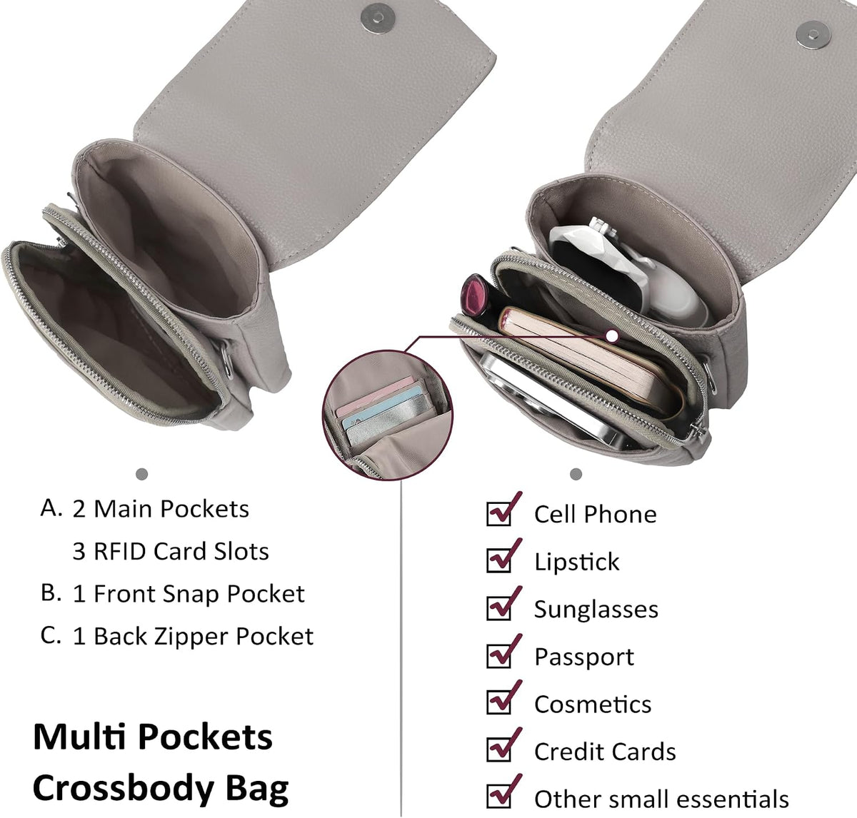 Genuine Leather Crossbody Bags for Women, Cell Phone Cross body Purse Bag with RFID Blocking Card Slots