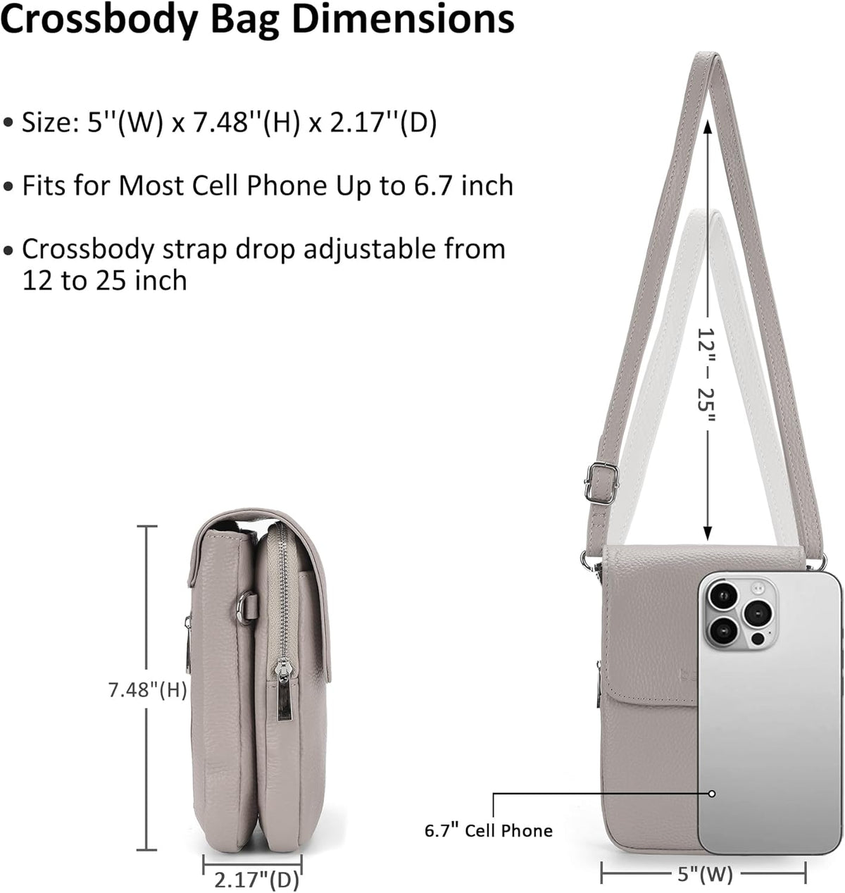 Genuine Leather Crossbody Bags for Women, Cell Phone Cross body Purse Bag with RFID Blocking Card Slots