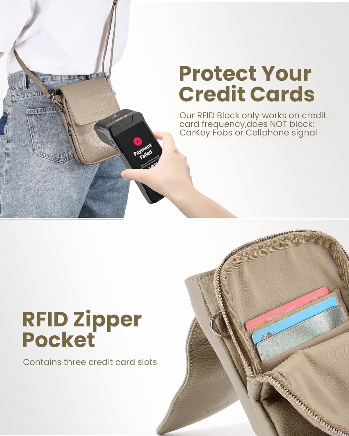 Genuine Leather Crossbody Bags for Women, Cell Phone Cross body Purse Bag with RFID Blocking Card Slots