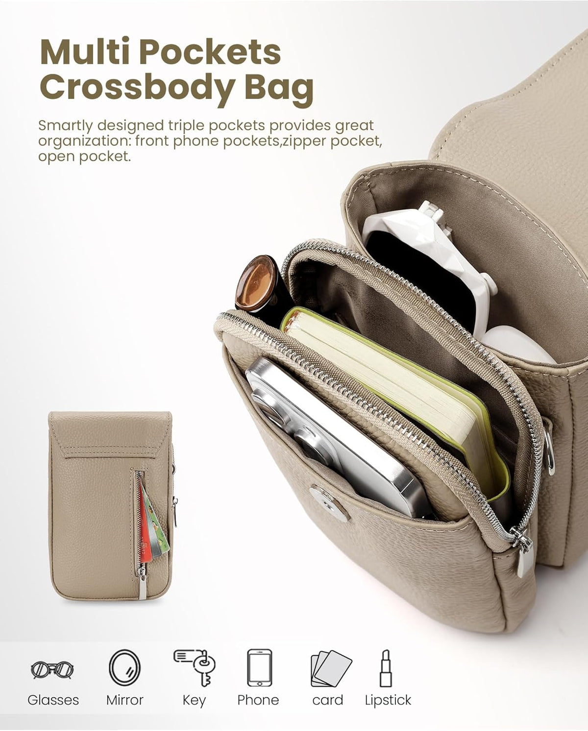 Genuine Leather Crossbody Bags for Women, Cell Phone Cross body Purse Bag with RFID Blocking Card Slots