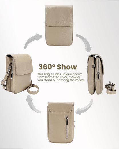 Genuine Leather Crossbody Bags for Women, Cell Phone Cross body Purse Bag with RFID Blocking Card Slots
