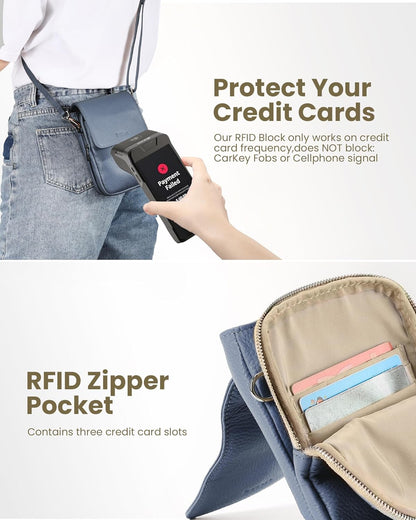 Genuine Leather Crossbody Bags for Women, Cell Phone Cross body Purse Bag with RFID Blocking Card Slots