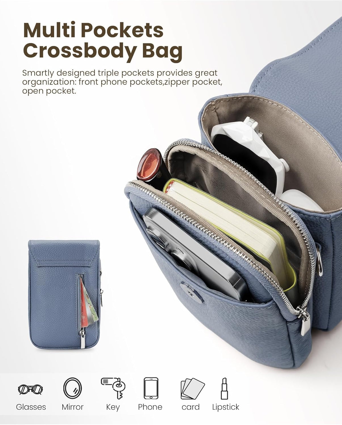 Genuine Leather Crossbody Bags for Women, Cell Phone Cross body Purse Bag with RFID Blocking Card Slots