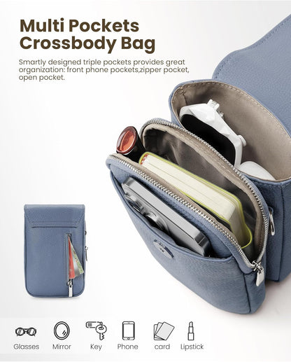 Genuine Leather Crossbody Bags for Women, Cell Phone Cross body Purse Bag with RFID Blocking Card Slots
