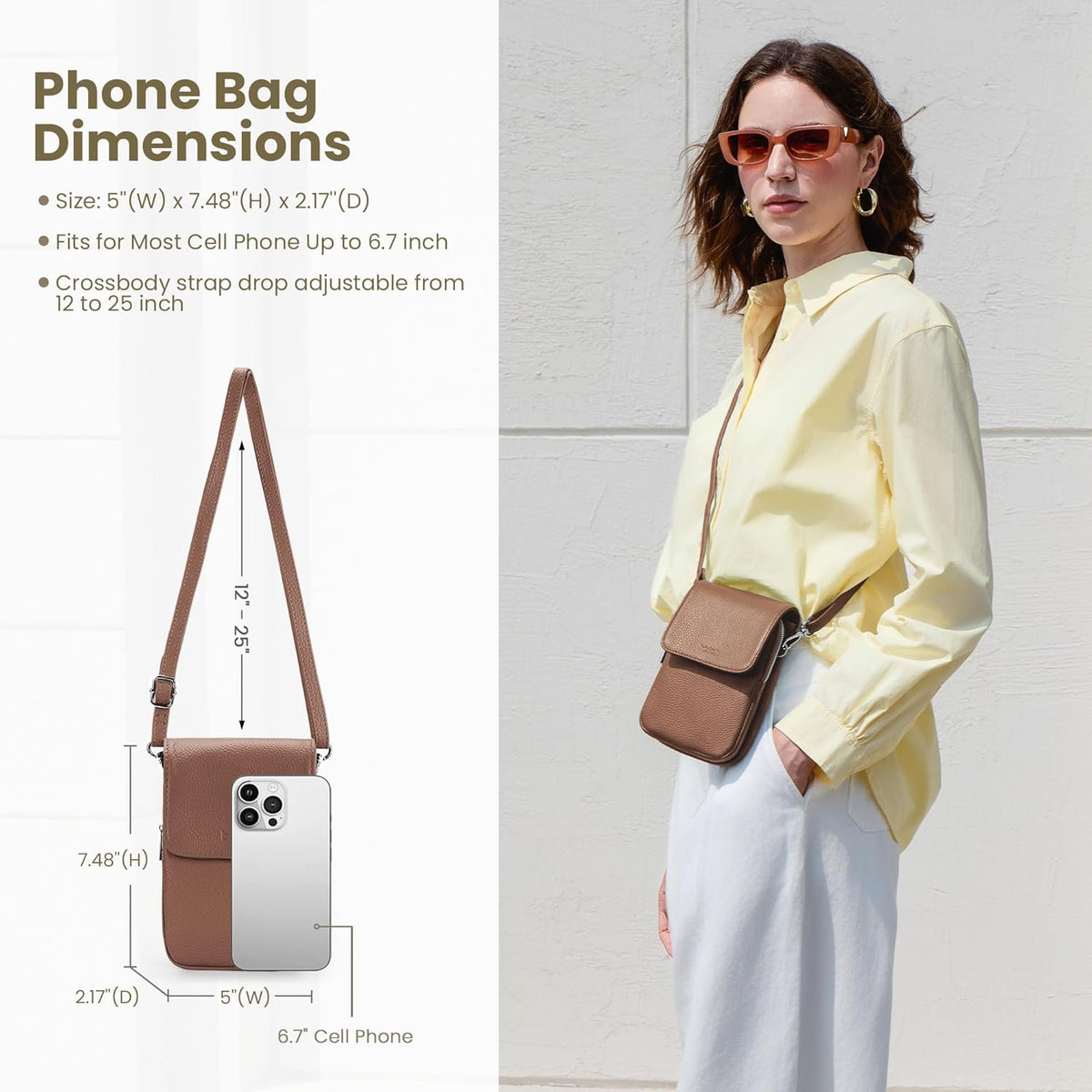 Genuine Leather Crossbody Bags for Women, Cell Phone Cross body Purse Bag with RFID Blocking Card Slots