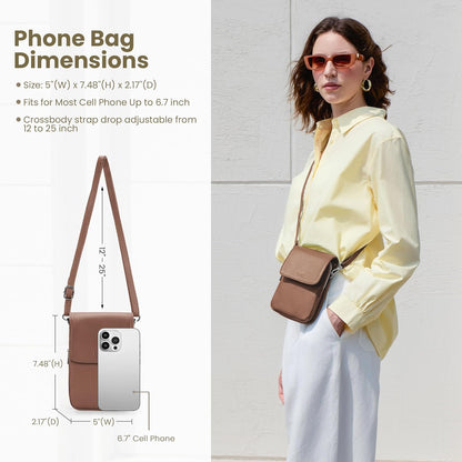 Genuine Leather Crossbody Bags for Women, Cell Phone Cross body Purse Bag with RFID Blocking Card Slots