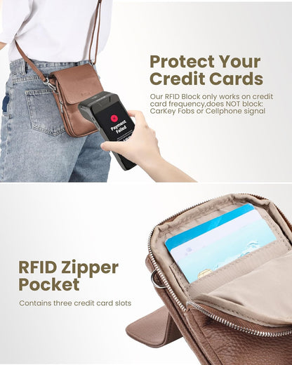 Genuine Leather Crossbody Bags for Women, Cell Phone Cross body Purse Bag with RFID Blocking Card Slots