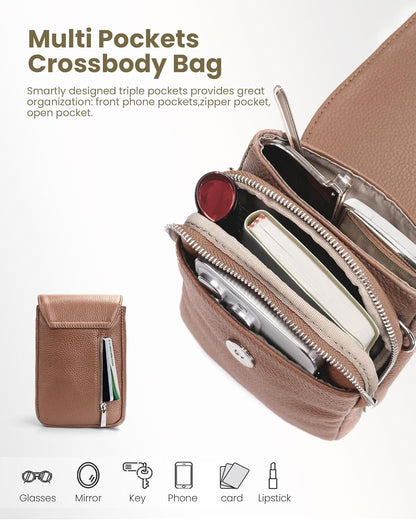 Genuine Leather Crossbody Bags for Women, Cell Phone Cross body Purse Bag with RFID Blocking Card Slots