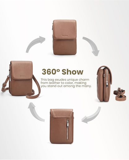 Genuine Leather Crossbody Bags for Women, Cell Phone Cross body Purse Bag with RFID Blocking Card Slots