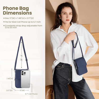 Genuine Leather Crossbody Bags for Women, Cell Phone Cross body Purse Bag with RFID Blocking Card Slots