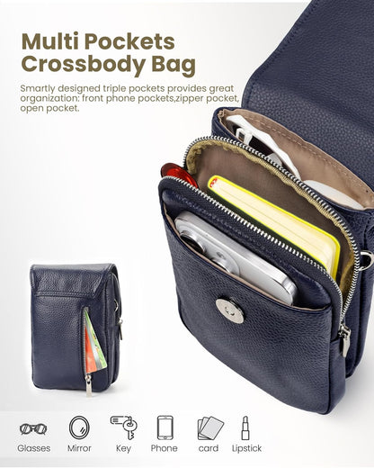 Genuine Leather Crossbody Bags for Women, Cell Phone Cross body Purse Bag with RFID Blocking Card Slots