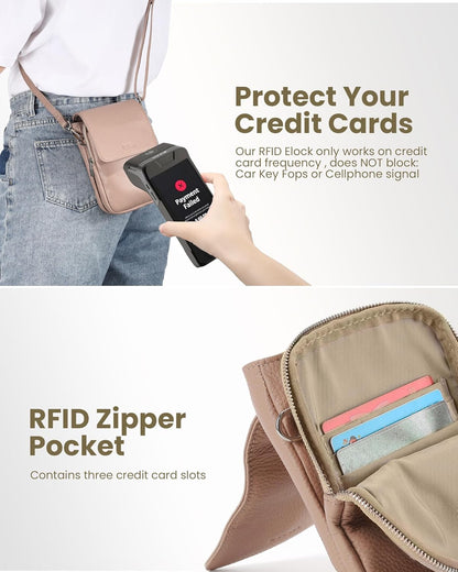 Genuine Leather Crossbody Bags for Women, Cell Phone Cross body Purse Bag with RFID Blocking Card Slots