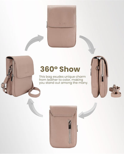 Genuine Leather Crossbody Bags for Women, Cell Phone Cross body Purse Bag with RFID Blocking Card Slots