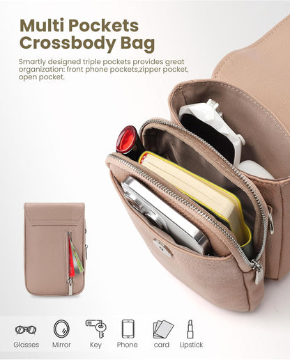 Genuine Leather Crossbody Bags for Women, Cell Phone Cross body Purse Bag with RFID Blocking Card Slots