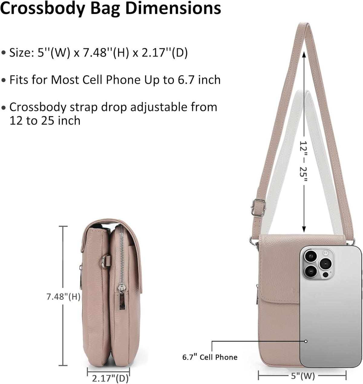 Genuine Leather Crossbody Bags for Women, Cell Phone Cross body Purse Bag with RFID Blocking Card Slots