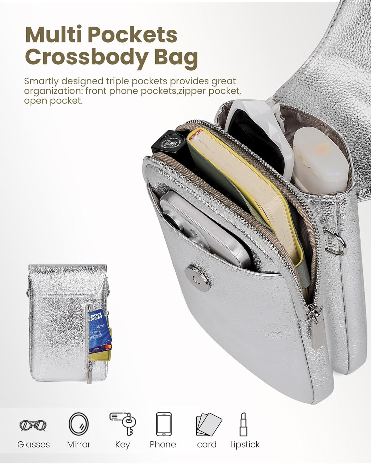 Genuine Leather Crossbody Bags for Women, Cell Phone Cross body Purse Bag with RFID Blocking Card Slots